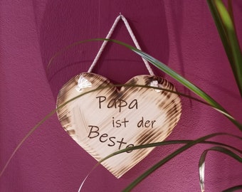 Handmade Wooden Heart for Hanging Door Sign Sign "Dad is the Best" 20 x 20 cm Father's Day Door Sign