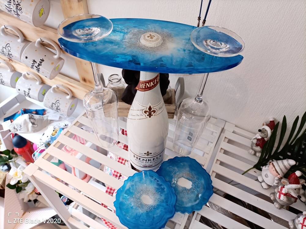Wine glass holder sparkling glass holder with 2 coasters epoxy Etsy