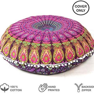 Floor Cushion-Mandala Handmade Round Cushion Cover Bohemian Decorative Cushion Indian Throw Pillow Hippie Boho Pillow Cover Outdoor Cushions