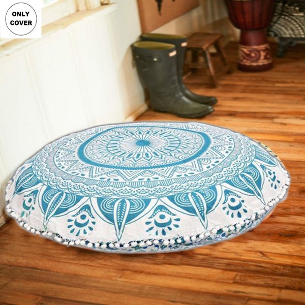 Hippie Boho Floor Pillow Pouf Cover Round Cushion Floor Decor Throw Meditation pouf Cover | Yoga Pouf | Cushion Cover | Mandala Pouf | Cover