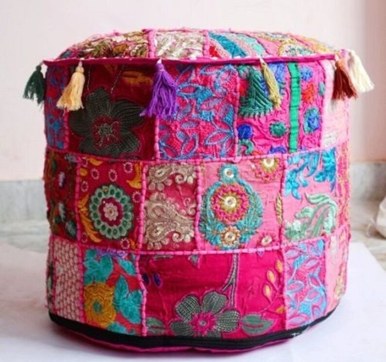 Ottoman Pouf Cover Handmade Hand Embroidered Footstool Pouf Etsy
