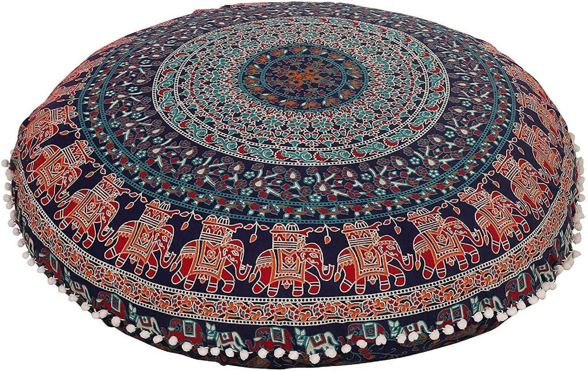 16'' Meditation Ottomans Round Pillows Cover Indian Boho Cushion Cover Poufs Art 