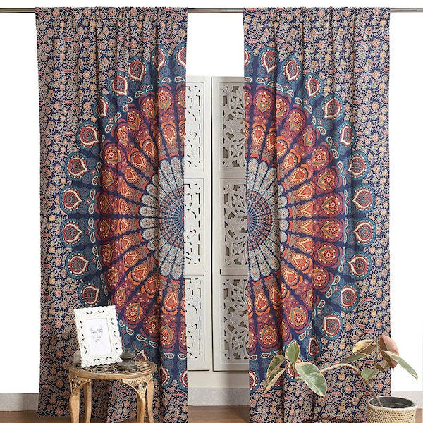 Curtain Indian Mandala Curtain drapery with Indian peepal tree curtains ethno window decoration from fair trade handcrafted in India