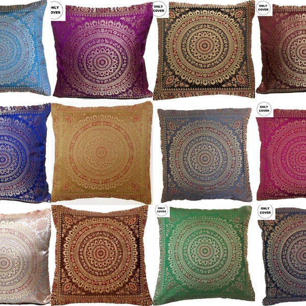 Assortiment de housses de coussin en soie mandala indiennes vintage broderie à la main housse de coussin taies d'oreiller décoratives pour la maison