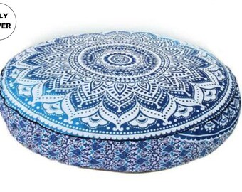 Grande taie d'oreiller de sol ronde décorative mandala indien pour la maison Housse de coussin pour siège bohème Meilleur cadeau pour Noël Housse de coussin de 81 cm