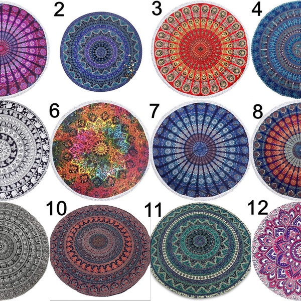 100% Cotton Bohemian Round Tapestry Indian Mandala Yoga, Beach, Meditation, Picnic And Wall Art Tapestry Hippie Baho Round Bedspread Throw