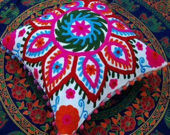 Handmade Slipcover,Home Decoration Suzani,Handmade Pillowcase Pure Cotton Decorative Suzani Pillow Case,17.71x19.68 inches or 45X50 cm