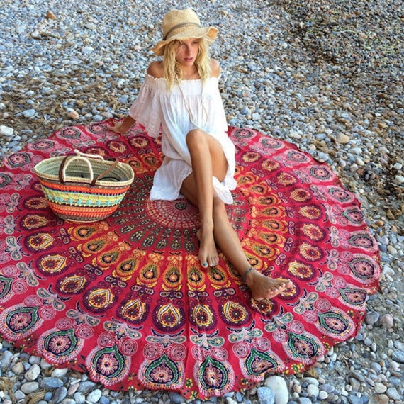 Round Mandala Handmade Tapestry Beach Tapestries Picnic Blanket