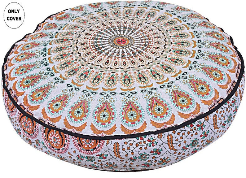Indisches Mandala Bodenkissen Deko dekorativ mit Pom-Pom Bodenkissen Meditationskissen Bodenkissen indisch Mandala Sitzkissen