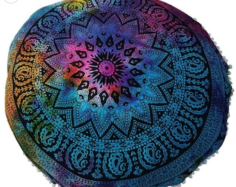 Oreiller de sol Pouf ottoman fait main Coussin foncé Oreiller de sol Coussin d'assise Jeté de méditation Décoration de siège indien ronde Housse de coussin de sol