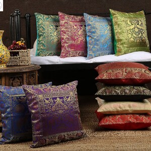 elephant silk cushion covers indian boho bohemian ethnic decorative silk pillow covers peacock boho home decor cushion cases