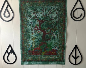 Tie dye Green Tree Of Life Tapestry, Wall Hanging Tapestry, Dorm Room Decor, Hippie Handmade Tapestries, Green Tapestry, Forest Tapestry