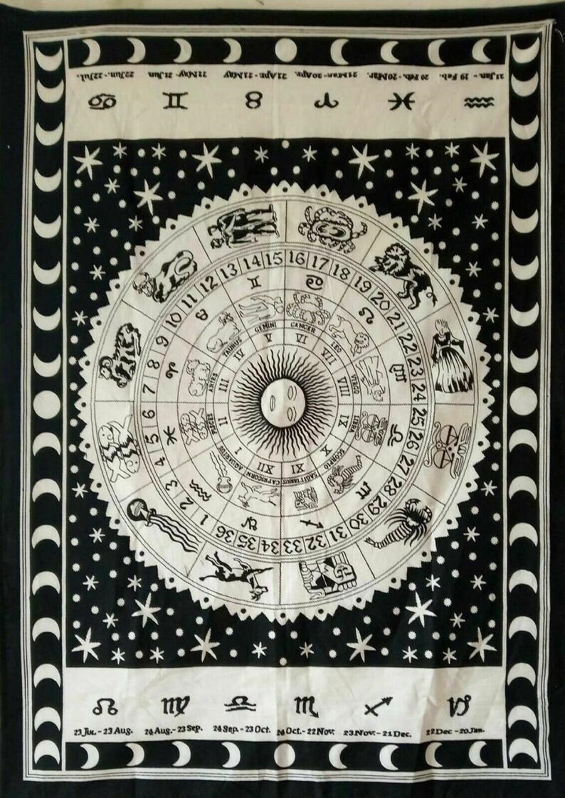 Zodiac Black & White Tapestry Hippie Bohemian Wall Hanging Etsy