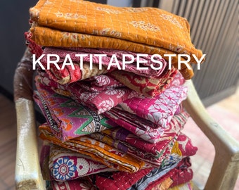 Großhandel Lot Indischer Vintage Kantha Quilt Handgemachter Wurf Reversible Bettdecke Tagesdecke Baumwollstoff Boho Quilten Twin Größe Decke