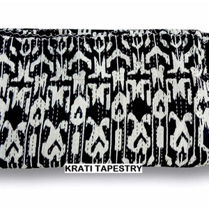 Ikat Black Turquoise Cotton Kanth Bedspread Indian Hippie Blanket Bohemian Coverlets Throw Comforter Quilt Twin/Queen Size Gudari Quilt