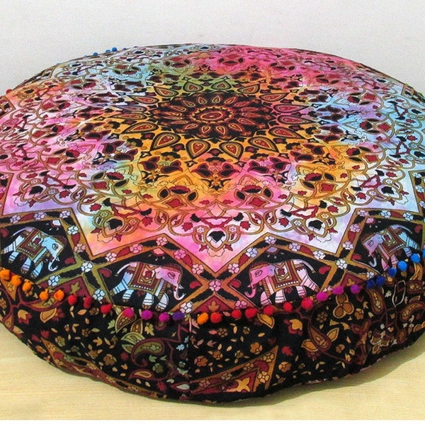 Coussin - Tie Dye Indian Handmade Large Throw Floor Pillow Cover Mandala Boho Hippie Oreiller décoratif Méditation & Yoga Housse de coussin