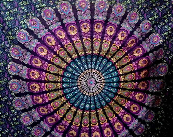 Mandala Indian Blue Indian Handmade Picnic Twin/Queen Size Tapestries Wall Hanging Mandala Cotton Bedspread Blanket Wall Art Hippie Tapestry