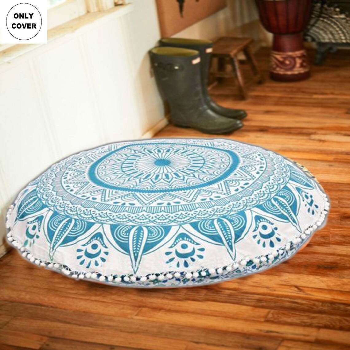 Hippie Boho Floor Pillow Pouf Cover Round Cushion Floor Decor Etsy