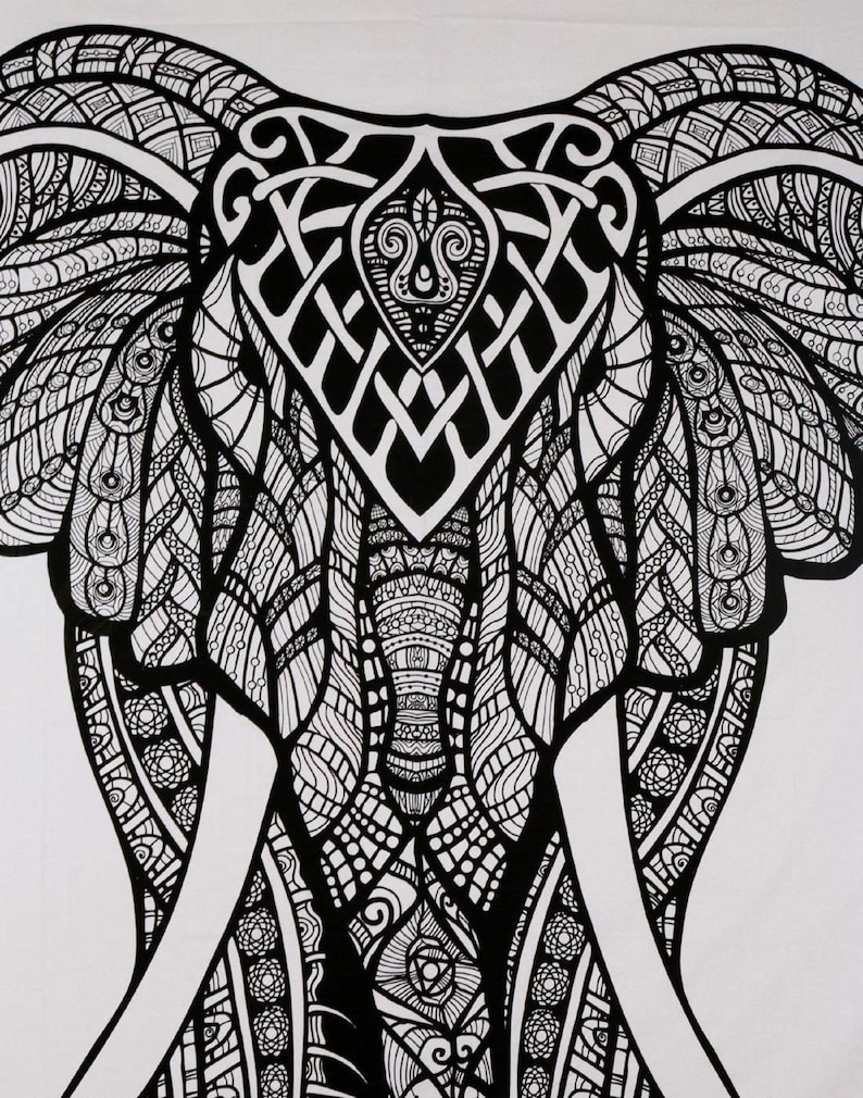 Black and White Elephant Print Mandala Tapestry Wall Hanging - Etsy
