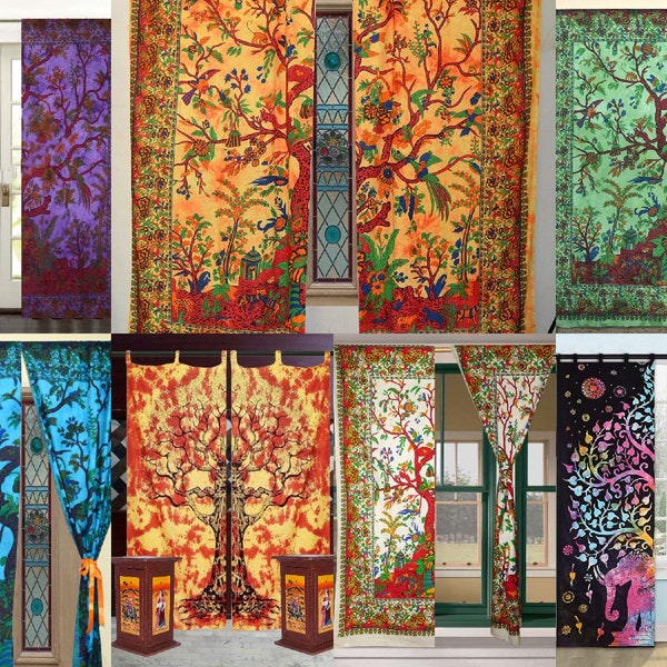Tree of life curtains 100%Natural Cotton Bohemian Curtains Drapes Door Panels For Bedroom Boho Curtain, Curtain Panels, Living Room Curtains