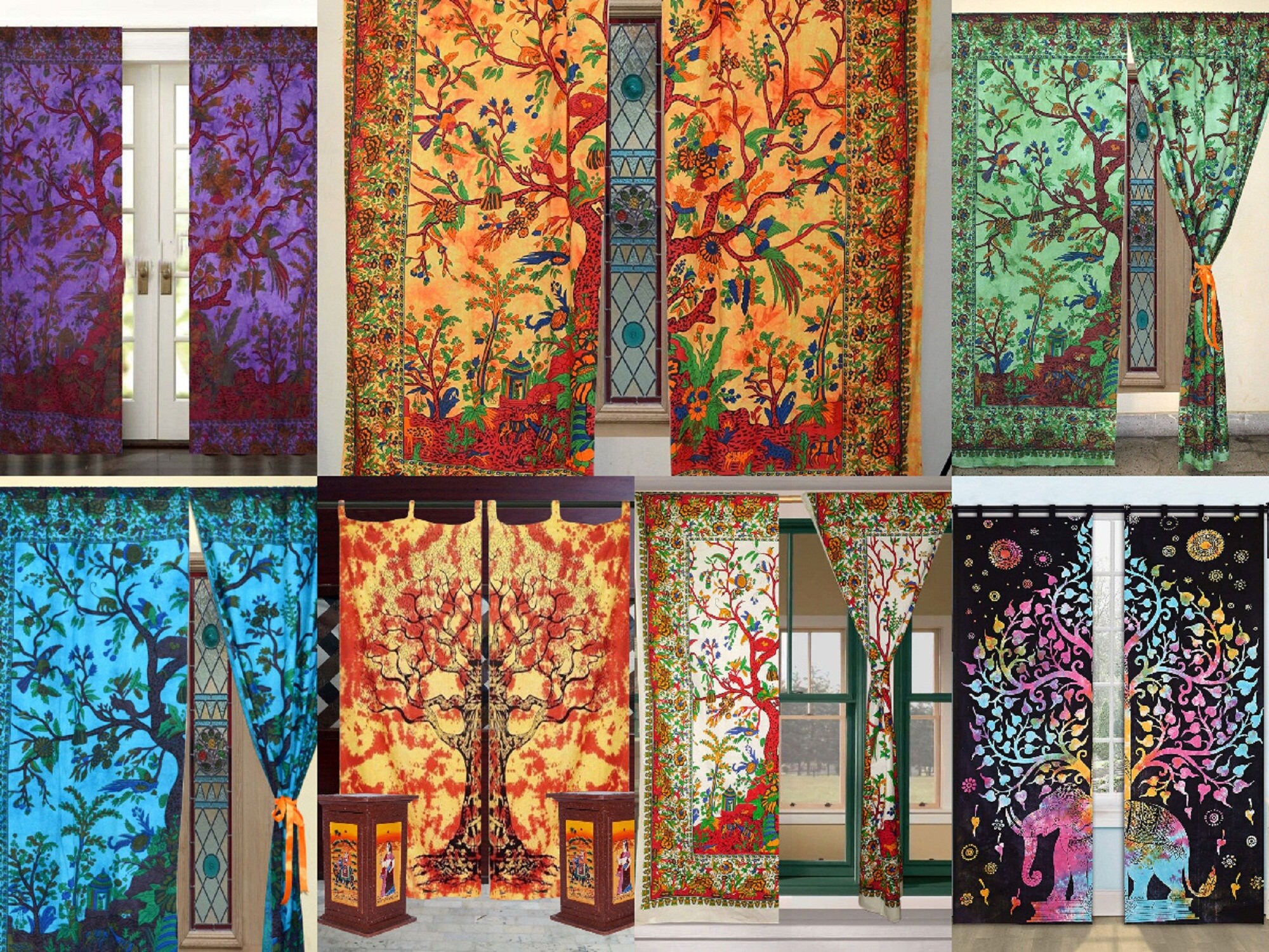 Tree of life curtains 100Natural Cotton Bohemian Curtains Etsy