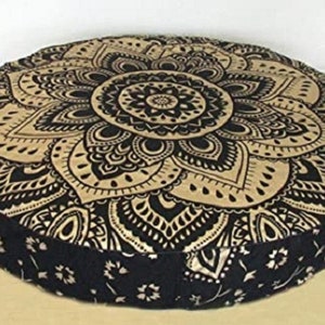 32" Round Decorative Large Floor Pillow Case Indian Handmade Mandala Cushion Cover Perfect For Yoga Cushion, Meditation And Pet Pillow Case