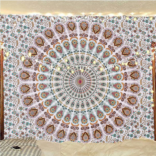 Indian Mandala Queen Size Tapestry – Hippie Wall Hanging, Bohemian Bedspread Or Throw