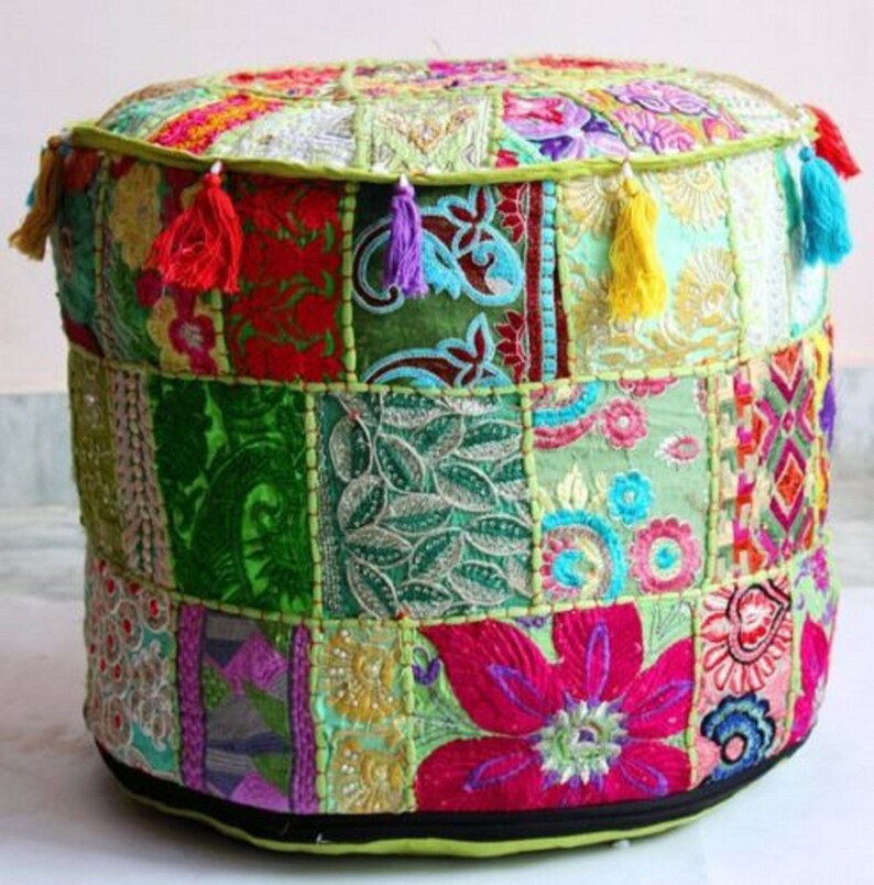 Ottoman Pouf Cover Handmade Hand Embroidered Footstool Pouf Etsy