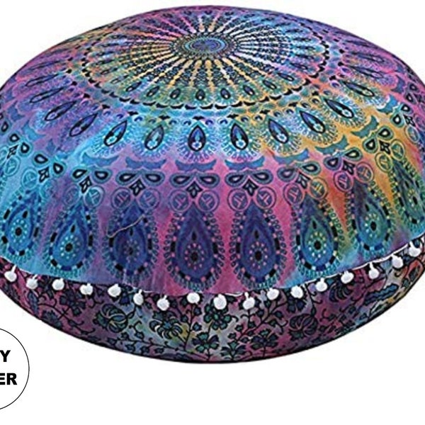 Indian large Floor Cushion Cover Floor Pillow Cover Dorm Decorative Cushion Boho Floor Seating Meditation Cushion Round Floor Cushion Pouf