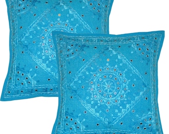 Indian Mirror Cotton Cushion Cover Handmade Design Throw Pillow Case Cover 16" 