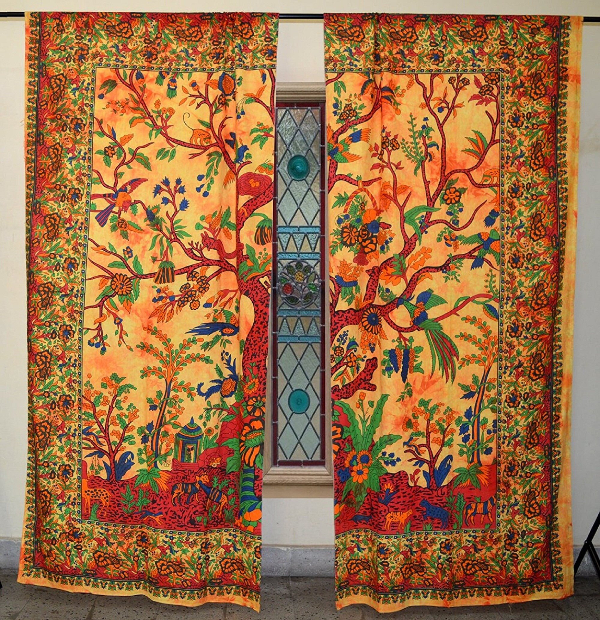 Boho Türvorhang Blumen-Mandala Design - 86x203cm Raumteiler Für Wohnzimmer & Schlafzimmer | Bohemian Style