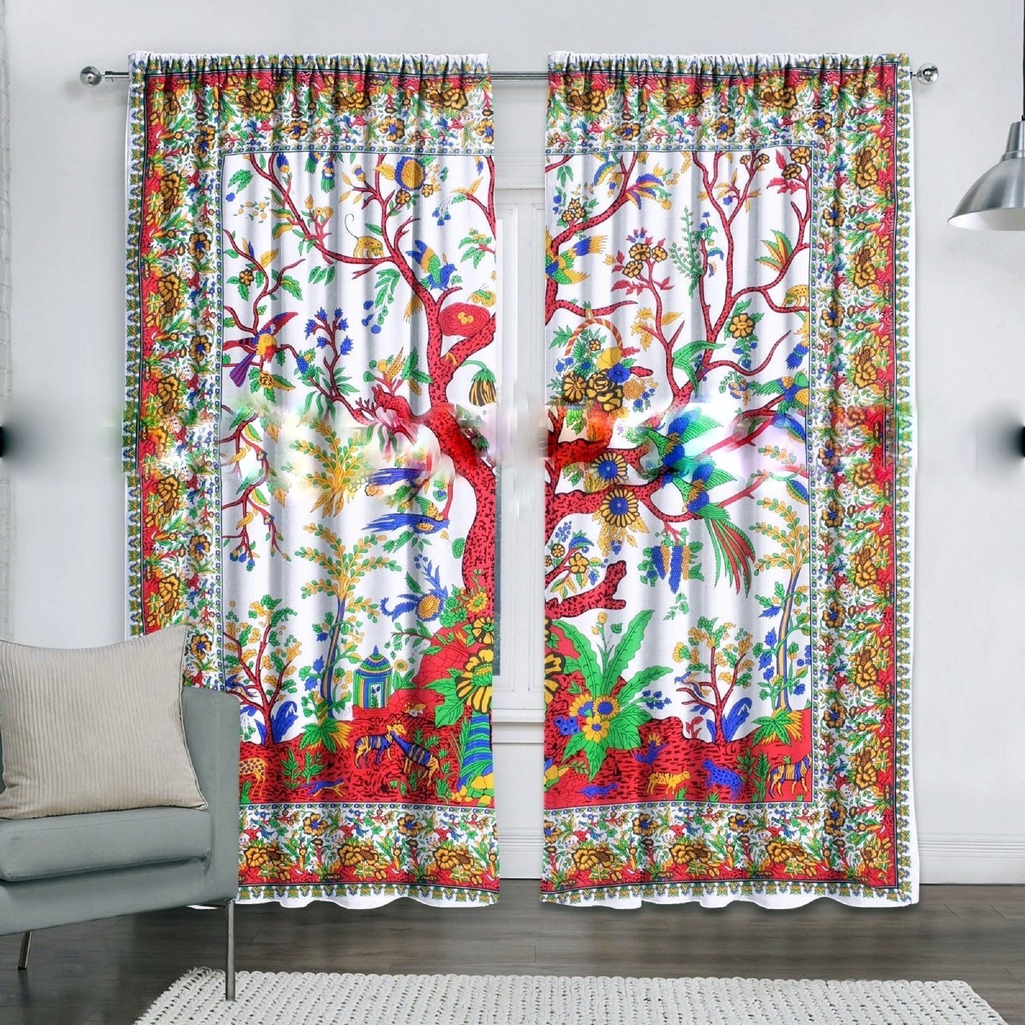 Tree of life curtains 100Natural Cotton Bohemian Curtains Etsy