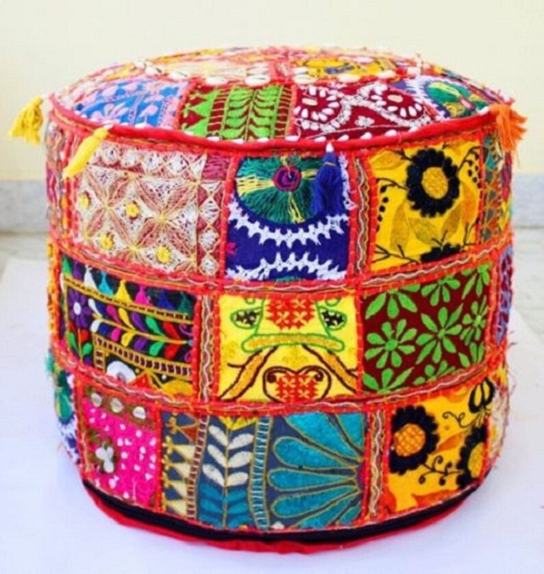 Ottoman Pouf Cover Handmade Hand Embroidered Footstool Pouf Etsy