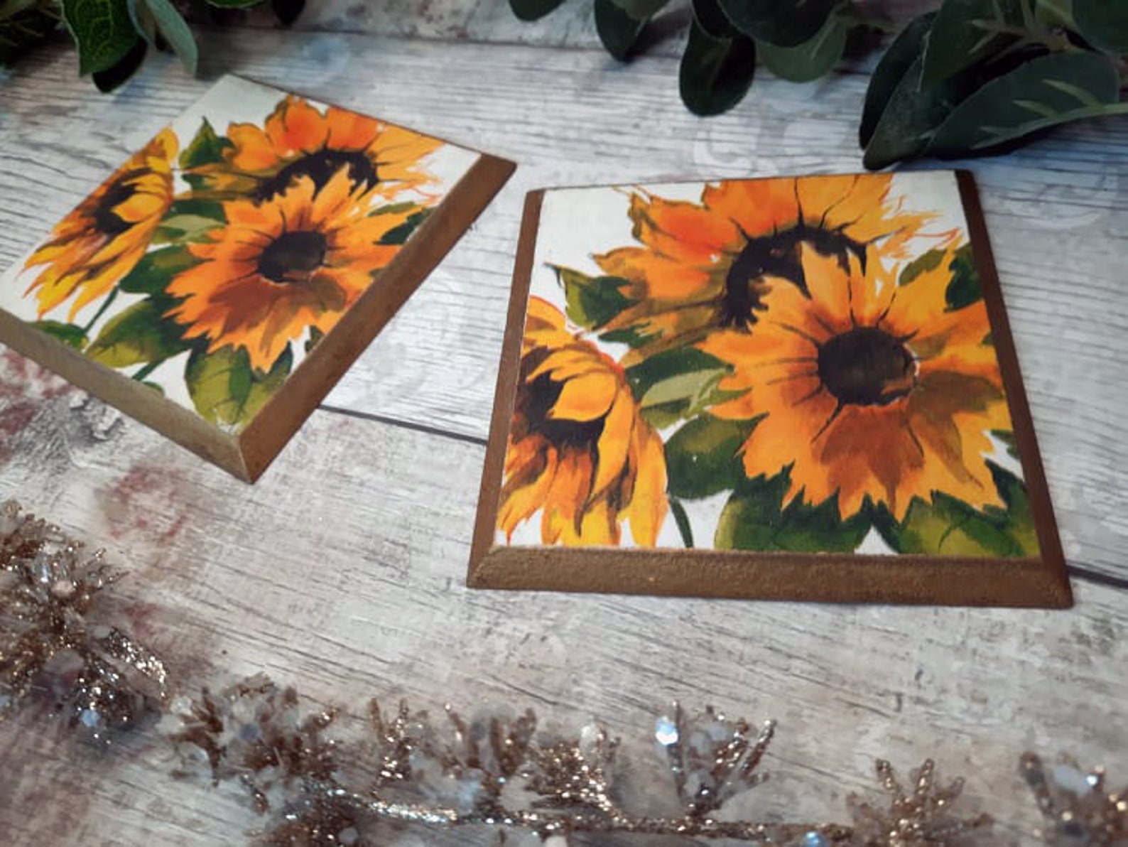 Sunflower Coasters Set of 2 Handmade Coaster Sets Sunflowers Etsy