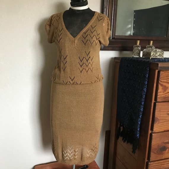 Vintage Handmade Knit Skirt Set
