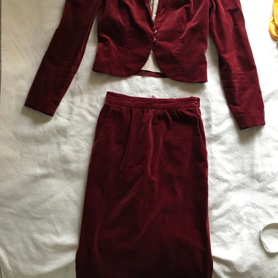 Vintage Ruby Red Velvet Skirt Suit - image 2