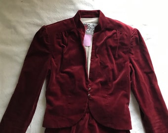 Vintage Ruby Red Velvet Skirt Suit