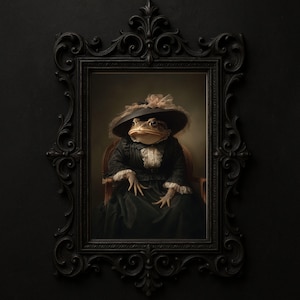 Victorian Toad Lady Portrait, Funny Animal Wall Art, Whimsical Amphibian Print, Anthropomorphic Frog Digital Download