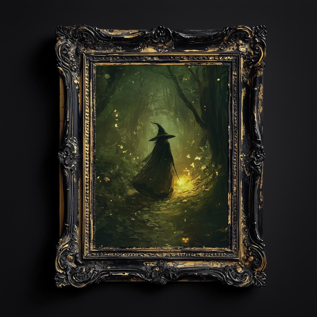 Witch in Enchanted Forest Digital Wall Art, Dark Fantasy Woodland Print ...