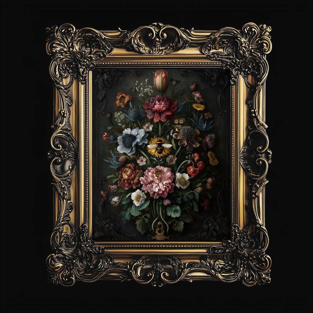 Dark Still Life Rose Print, Vintage Floral Wall Art, Moody Dried ...