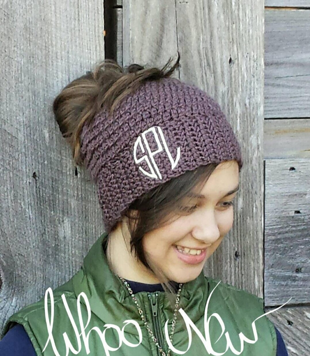 Monogram Beanie Ponytail Beanie Toboggan Monogram Gift Etsy
