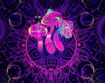 Simpkeely - Tapisserie Cascade Lumière Noire - 130 X 150 Cm - Réactive Aux UV - Forêt Néon Phosphorescente - Pour Chambre, Salon