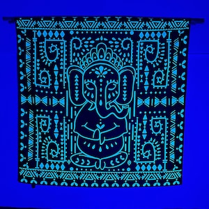 Psychedelic NEON Tapestry / Shining Ganesha / Psychedelic UV Reactive Wall Tapestry, Tribal, Blacklight, Trippy Fluorescent Wall Hanging