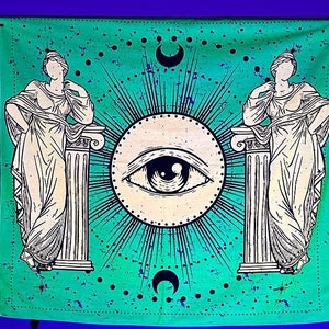 UV Neon Tapestry / The Eye That Shines the Past / Psychedelic Reactive Wall Hanging, Tribal, Blacklight, Shine, Trippy, Fluorescent WallDeco