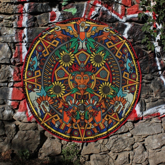 Peaceful Aztec Psychedelic Tapestry Backdrop Wallhanging Psy Trance High Quality Etsy
