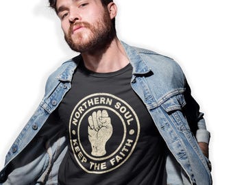 T-shirt Northern Soul Keep The Faith, Uomo, Nera, Cotone 100%, Prodotta UK - Foto 2