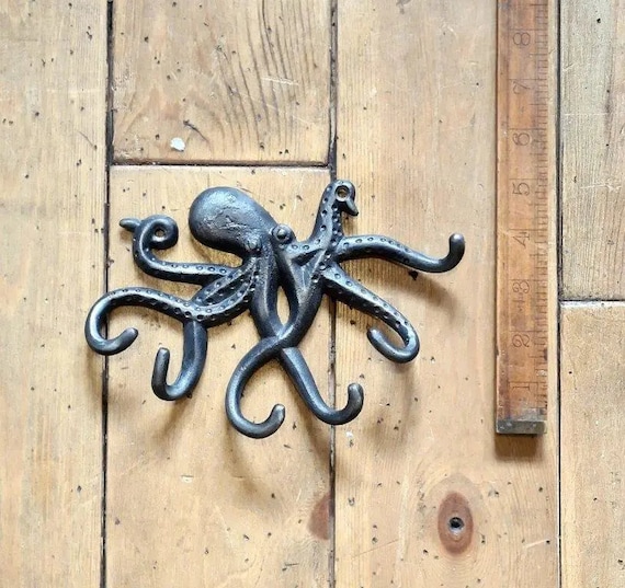 Perchero de pared mediano y pesado con forma de pulpo para abrigos correas bolsos y llaves con 6 ganchos de hierro fundido Etsy Mexico