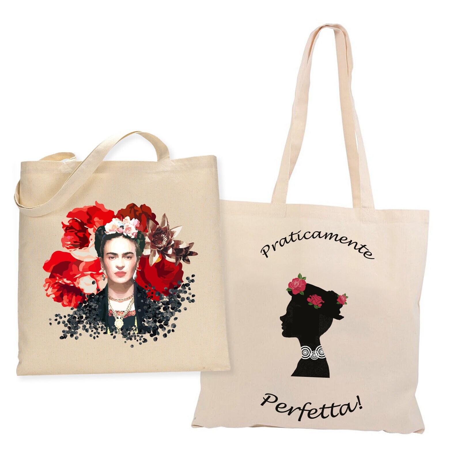 all sas Borsa shopper frida kahlo 100% tela di cotone stampa Made in all sas Borsa shopper frida kahlo 100% tela di cotone stampa Made in