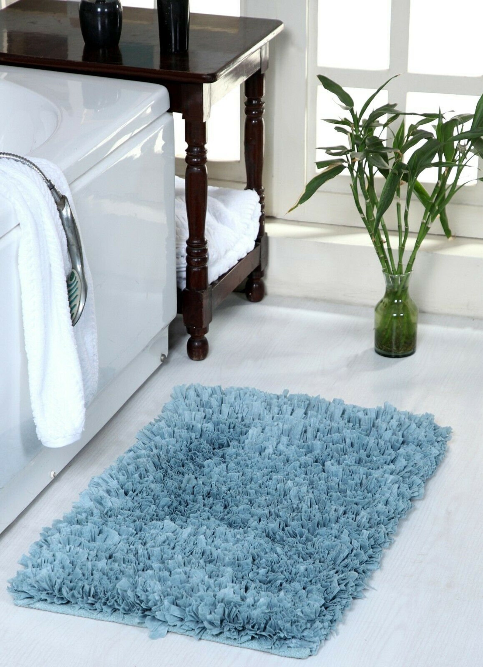 GREEN Hand Woven Bathroom Rug 21x34 Inch Shaggy Fluffy Bath Etsy
