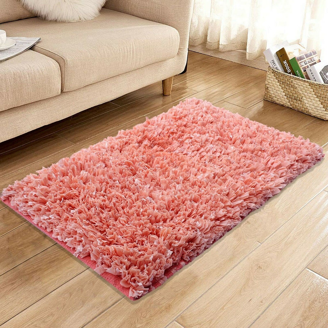 Shaggy Fluffy Hand Woven Bathroom Bath Floor Mat Non Slip Etsy